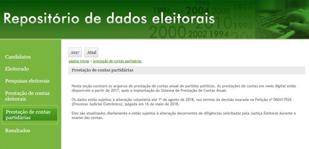 Repositório de dados eleitorais em 12.06.2018 Repositório de dados eleitorais