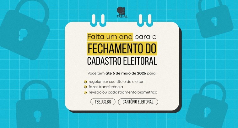 TRE-AL: FECHAMENTO Falta um ano para o fechamento do cadastro eleitoral para as Eleições 2026