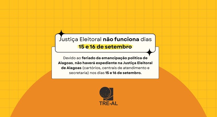 Justiça Eleitoral não funciona dias 15 e 16 de setembro
