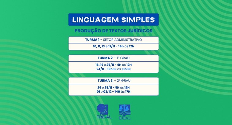 TRE-AL2 Curso de Linguagem Simples para o 1º grau começa nesta terça (18) Curso de Linguagem Simples para o 1º grau começa nesta terça (18)
